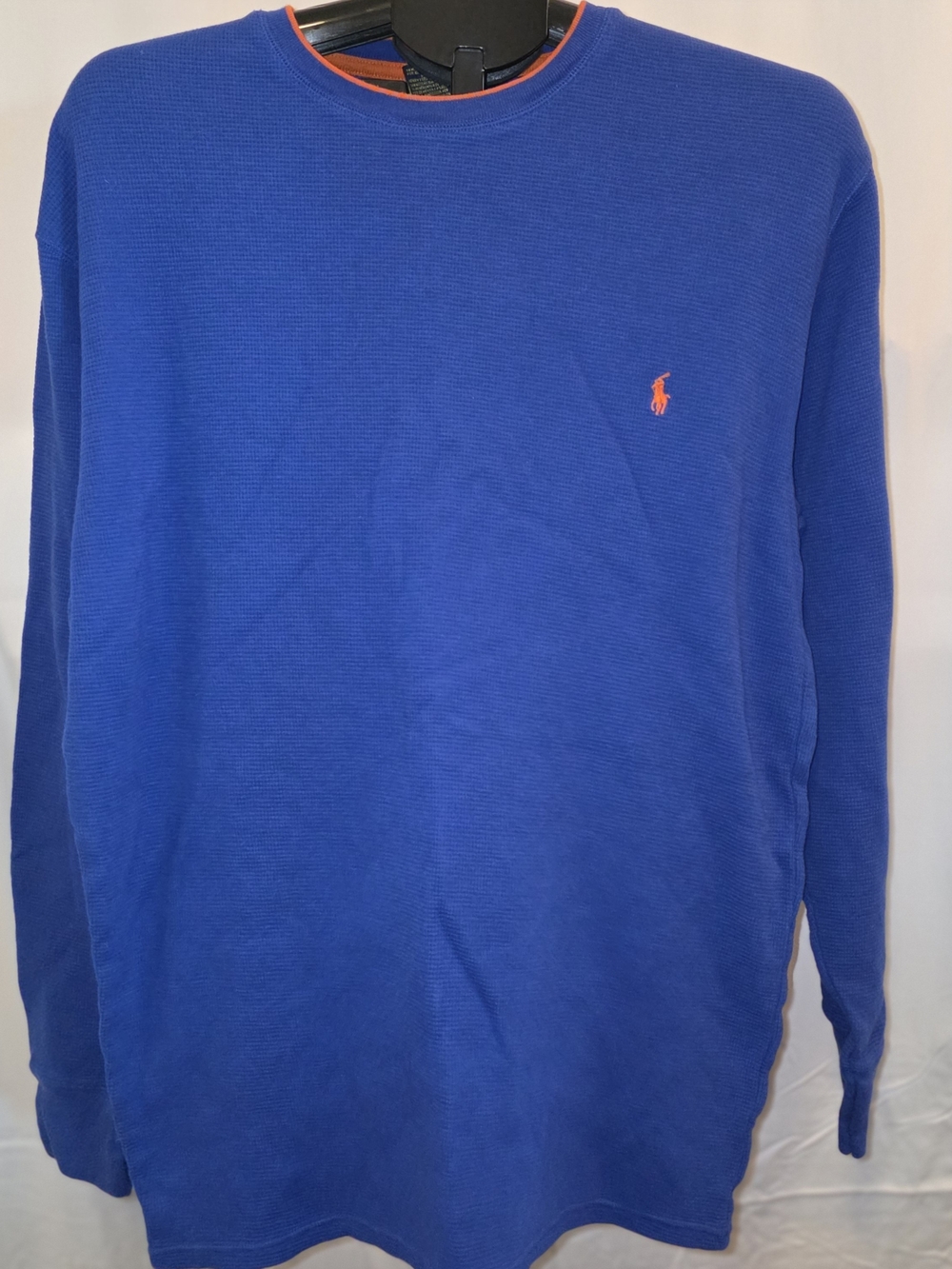 Polo by Ralph Lauren Men's Blue Crewneck Sweater with Orange Accent